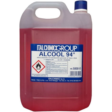 ALCOOL DENATURATO 94 CERTIFICATO LT. 5 (ITALCHIMICI). Prezzo per 1 pezzo.