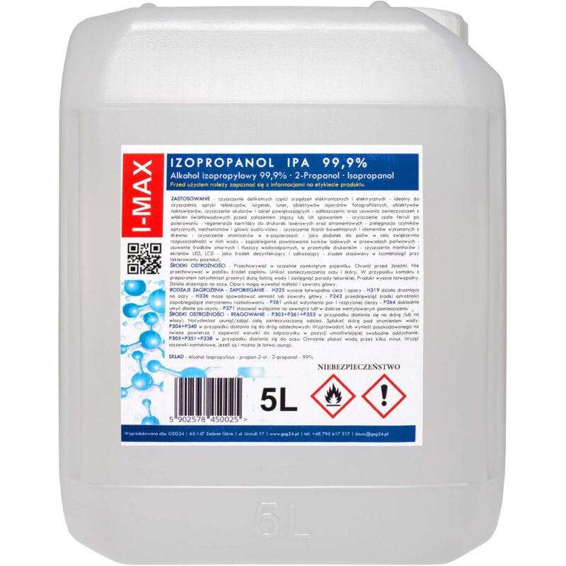 Alcool isopropylique Isopropanol IPA I-MAX 99,9% 5L
