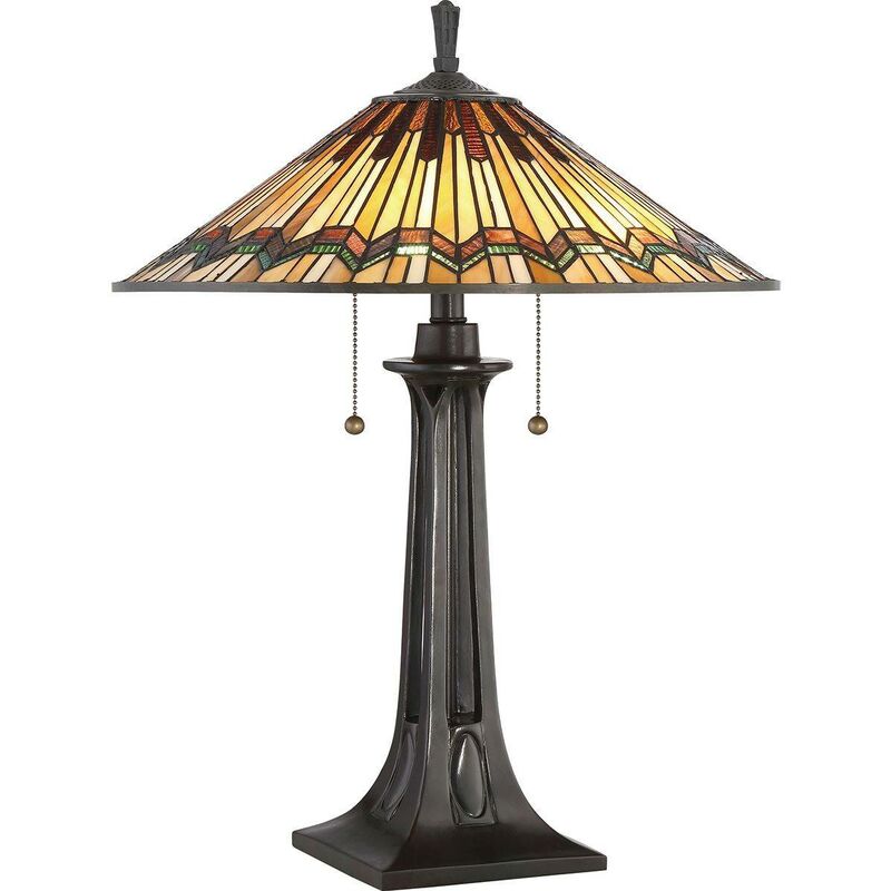 Elstead Lighting - Elstead Alcott - 2 Light Tiffany Table Lamp - Bronze Finish, E27