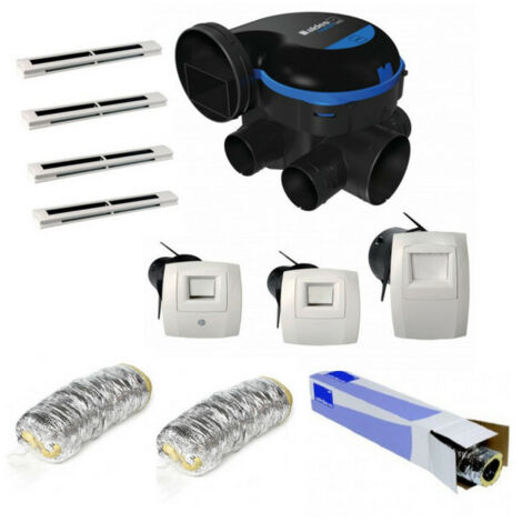 Aldes – Kit complet 3 bouches hygroréglables – Entrées d'air EHB2 – Gaines isolées Ø80/125/160mm – VMC simple flux pour maison individuelle