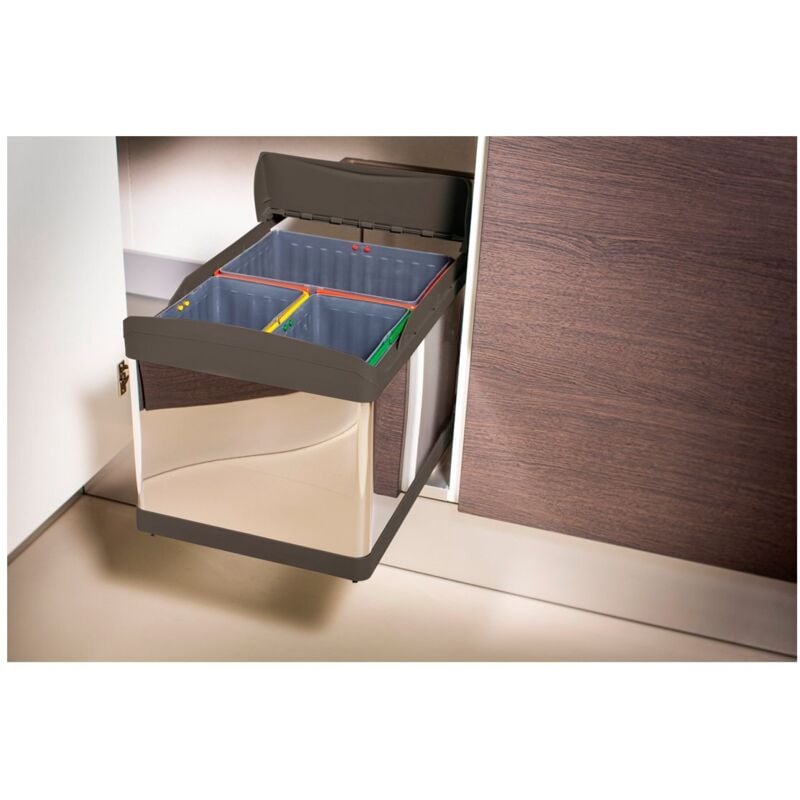 Aldo Quartz-Acier inoxydable Cube Autom. M45 2X16L - aldo inox - Conteneur élégant à 2 ou 3 compartiments et couvercle à ouverture automatique