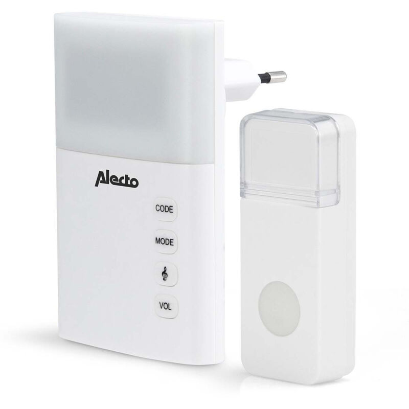 Alecto Funktürklingel-set Mit Netzteil 36 Melodien / Led-anzeige Weiss