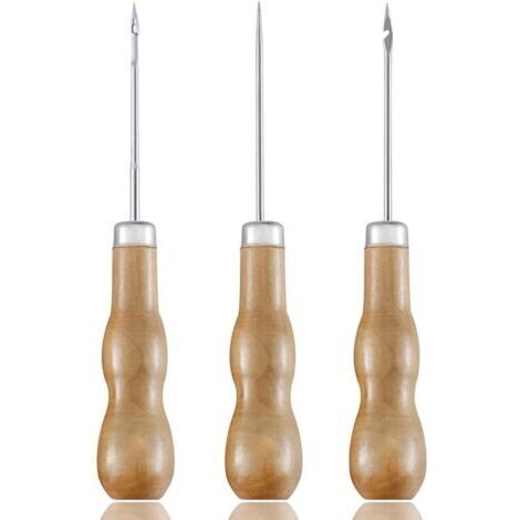 Alène En Cuir Poinçon, 3 Pièces Machine À Coudre En Cuir Ronde À Manche,Couture Poinçon,Cuir Poinçon Avec Manche En Bois Outil De Couture Bricolage Cuir Artisanat Couture Poinçon Cuir Outil De