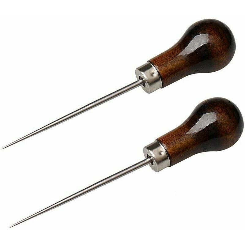 Alènes Manche Bois, Poinçon Cuir Outil de Couture avec Poignee pour Travail du Cuir (2 pcs)