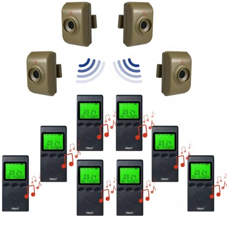 Alerte de passage sans fil longue distance 700m - 4 détecteur de mouvements autonomes (piles) + 8 bipeurs mobiles (HEYO)
