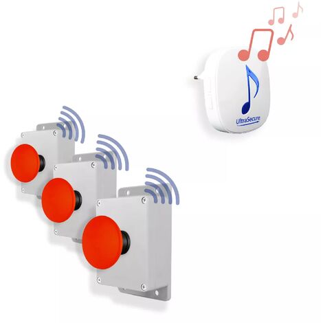 Alerte panique 300m sans fil - 3 boutons coup de poing sur piles & Carillon R - 35 mélodies / Volume réglable (DA600+)