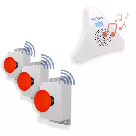 Alerte panique 300m sans fil - 3 boutons coup de poing sur piles & Carillon TR - 35 mélodies / Volume réglable (DA600+)