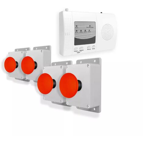 Alerte panique 900m sans fil - 4 boutons coup de poing sur piles & Carillon - 4 zones / 4 Sortie NO / NC & 1 sortie 12V