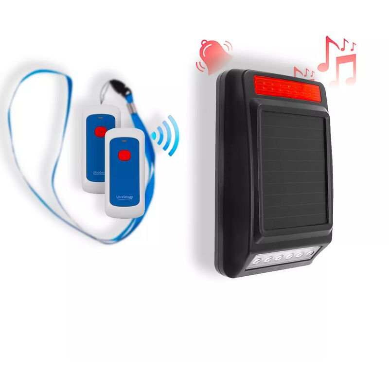 Ultra Secure - Alerte panique performance autonome sans-fil 900m longue distance 2 boutons mobiles ou fixes sirène extérieure (DA600+)