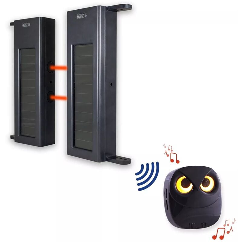 Ultra Secure - Alerte passage 600m performance - Barrières infrarouges solaires 1B-60 & carillon hibou prise 35 mélodies (DA600+)