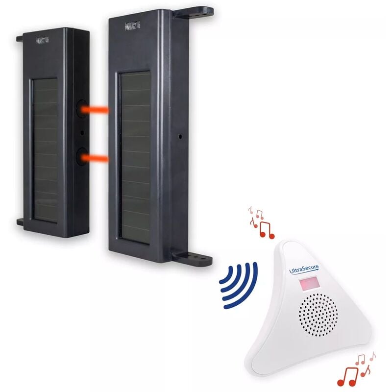 Ultra Secure - Alerte passage 600m performance - Barrières infrarouges solaires autonomes 1B-60 & carillon 35 mélodies (DA600+)