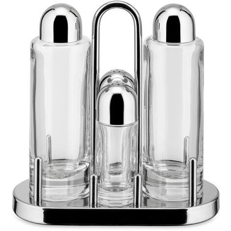 Alessi 5070 - Set Portacondimenti per Olio, Aceto, Sale e Pepe in Acciaio Inox 18/10 e Vetro Cristallino