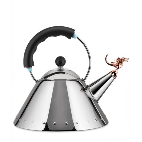 Alessi 9093REX B Tea Rex Bollitore di Design con Manico e Fischietto a Forma di Drago, Acciaio Inox, Nero