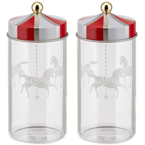 Alessi Contenitori per spezie de design in vetro serigrafato con coperchio in banda stagnata, Set de 2, vetro ferro, Multicolore, Unico nel suo genere