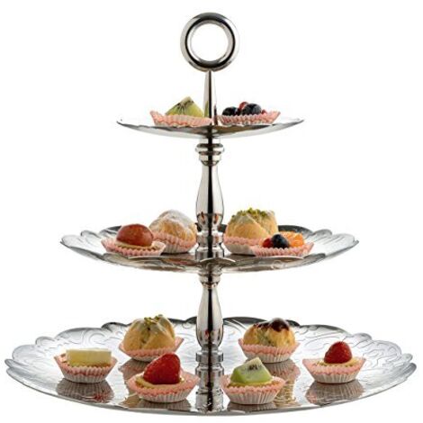 Alessi Dressed For X-Mas Alzata a Tre Elementi con Decoro a Rilievo, Acciaio Inossidabile, Argento, 34x34x31.00 cm