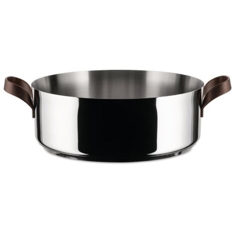 Alessi EDO Casseruola Bassa D 24 Cm a Due Manici in Acciaio Inox e PVD Marrone