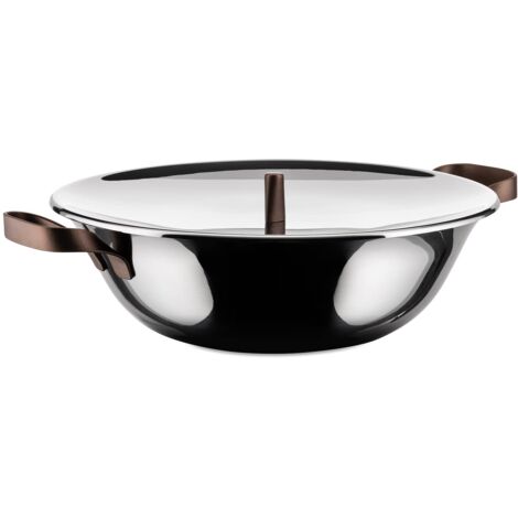 Alessi edo Wok con Manici, Acciaio, Marrone