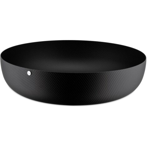 Alessi JM17/24 BT - Cestino Rotondo di Design, in Acciaio Colorato con Resina Epossidica e Decoro a Rilievo, Nero, 24 cm