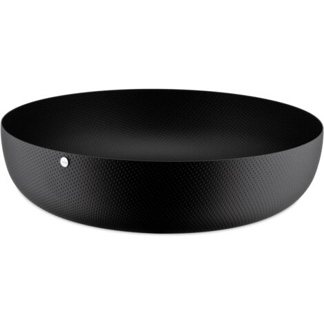 Alessi JM17/29 BT - Cestino Rotondo di Design, in Acciaio Colorato con Resina Epossidica e Decoro a Rilievo, Nero, 29 cm