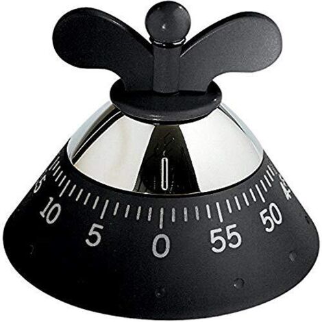 Alessi Kitchen Timer A09 B - Timer da Cucina di Design con Movimento Meccanico in Resina Termoplastica, Nero
