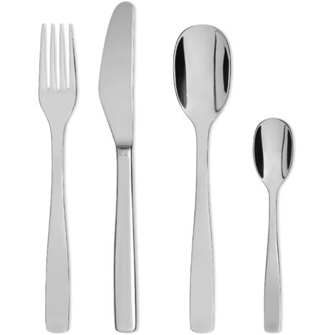 Alessi KnifeForkSpoon servizio posate 24 pezzi, acciaio inox 18-10 lucido, per 6 persone, design Jasper Morrison