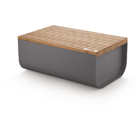 Alessi Mattina BG03 DG Cassetta per Pane di Design, in Acciaio Colorato con Resina Epossidica con Tagliere in Legno di Bambù, Grigio Scuro