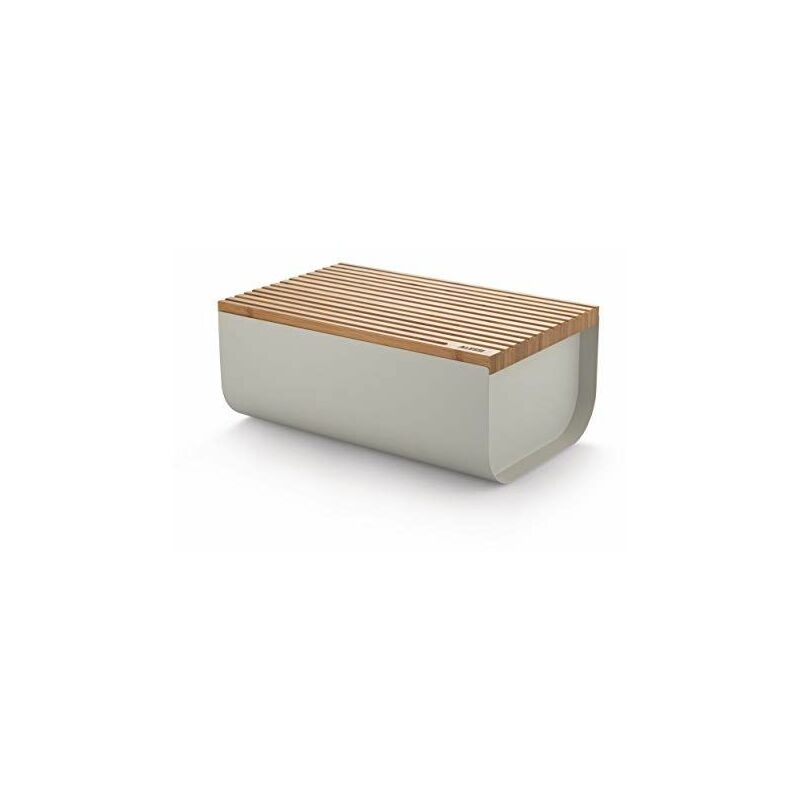 Mattina BG03 wg - Boîte à Pain Design, Acier Coloré avec Résine Époxy et Bois de Bambou, Warm Grey - Alessi