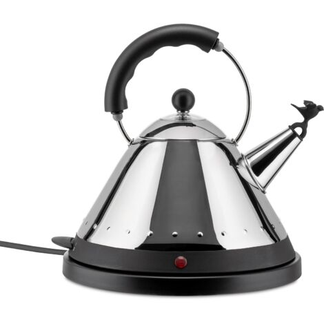 Alessi MG32 B Bollitore Elettrico Cordless in Acciaio Inossidabile Lucido con Manico e Base in PA, Nero