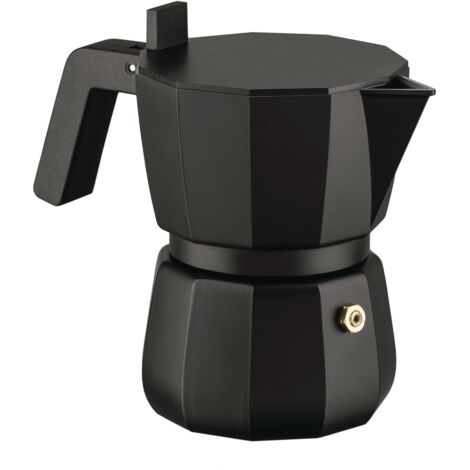 Alessi Moka DC06/3 B - Caffettiera Espresso di Design, Manico e Pomolo in PA, 3 Tazze, Nero