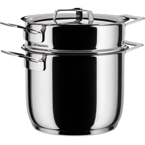 Alessi Pots&Pans Pasta-Set In Acciaio Inossidabile, Argento, 24.77 x 20.32 x 22.23 Cm