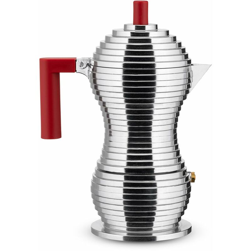 Image of Alessi - Pulcina Caffettiera Espresso di Design in Fusione di Alluminio, pa, Rosso, 3 Tazze