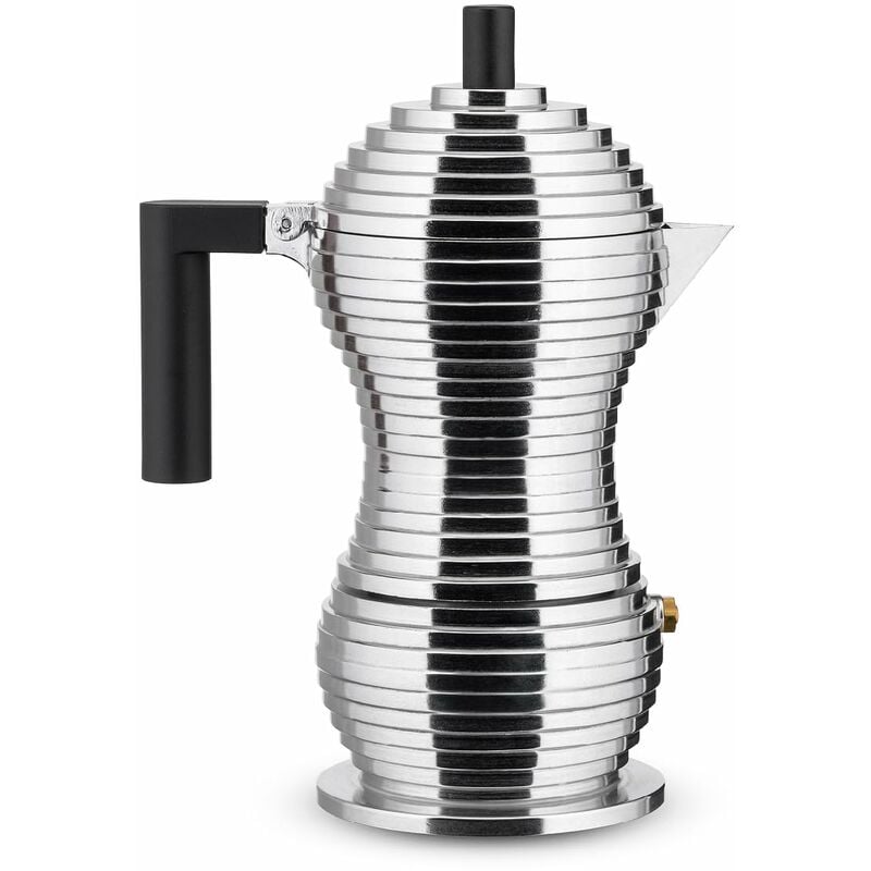 Image of Pulcina MDL02/3 b - Caffettiera per Espresso di Design in Fusione d'Alluminio e pa, 3 Tazze, Nero - Alessi