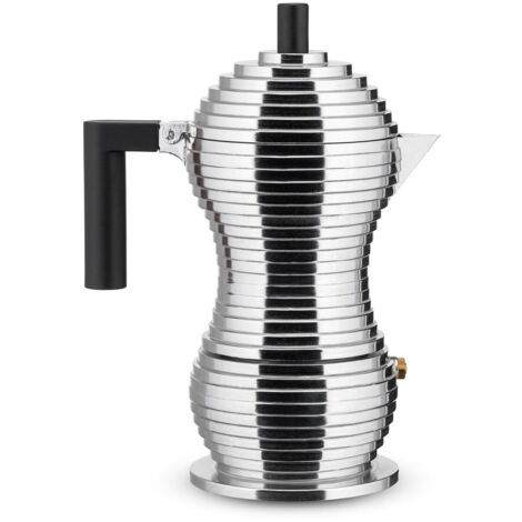 Alessi Pulcina MDL02/3 B - Caffettiera per Espresso di Design in Fusione d'Alluminio e PA, 3 Tazze, Nero
