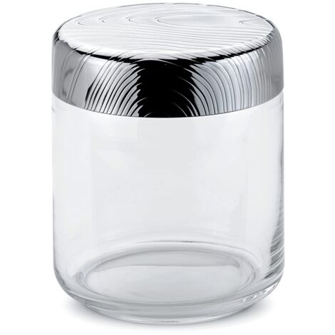 Alessi Veneer PU05/75, Barattolo da Cucina Ermetico di Design, in Vetro con Coperchio in Acciaio Inossidabile 18/10 con Decoro in Rilievo