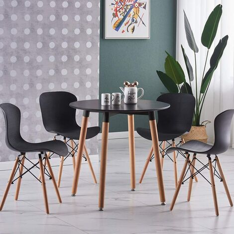main image of "Alessia Halo Round Dining Table Set with 4 Chairs (BLACK & BLACK)"