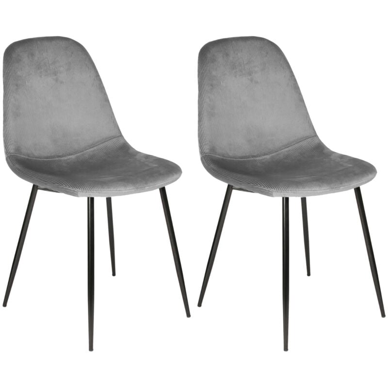 Altobuy - alessia - Lot de 2 Chaises Velours Côtelé Gris Foncé