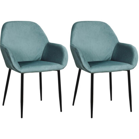 ALESSIA - Lot de 2 Fauteuils Velours Côtelé Bleu Canard