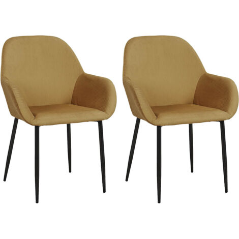 ALESSIA - Lot de 2 Fauteuils Velours Côtelé Jaune Moutarde