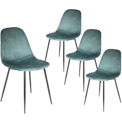 ALESSIA - Lot de 4 Chaises Velours Côtelé Bleu Canard