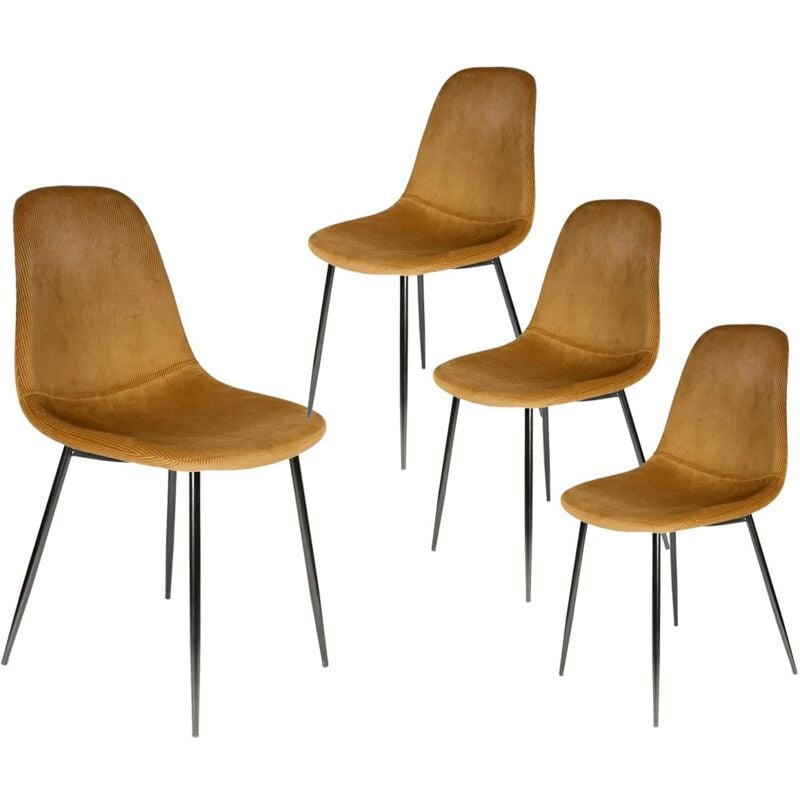 Altobuy - alessia - Lot de 4 Chaises Velours Côtelé Jaune Moutarde