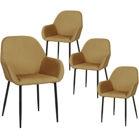 ALESSIA - Lot de 4 Fauteuils Velours Côtelé Jaune Moutarde