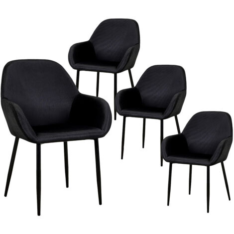 ALESSIA - Lot de 4 Fauteuils Velours Côtelé Noir