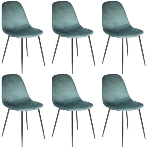 ALESSIA - Lot de 6 Chaises Velours Côtelé Bleu Canard