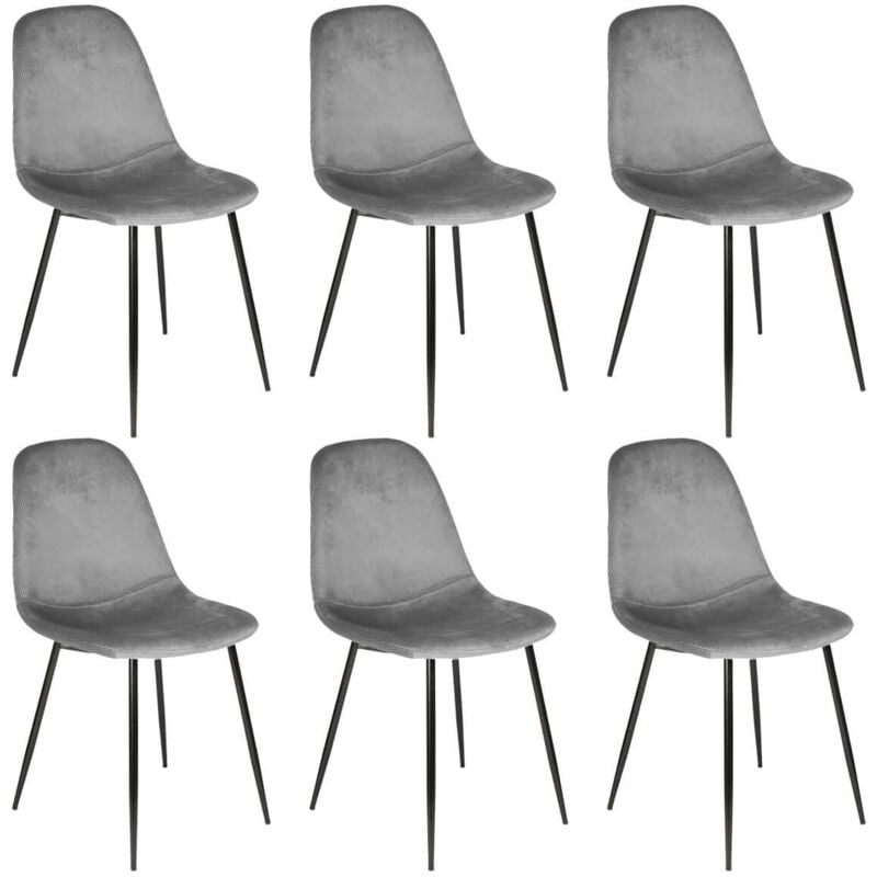 Altobuy - alessia - Lot de 6 Chaises Velours Côtelé Gris Foncé