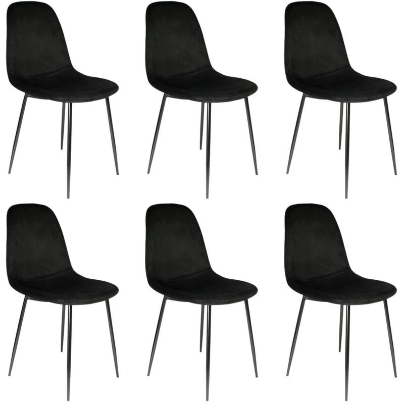 Altobuy - alessia - Lot de 6 Chaises Velours Côtelé Noires