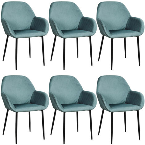 ALESSIA - Lot de 6 Fauteuils Velours Côtelé Bleu Canard