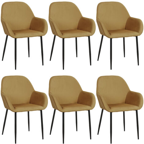 ALESSIA - Lot de 6 Fauteuils Velours Côtelé Jaune Moutarde
