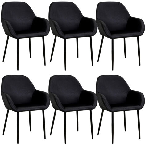 ALESSIA - Lot de 6 Fauteuils Velours Côtelé Noir