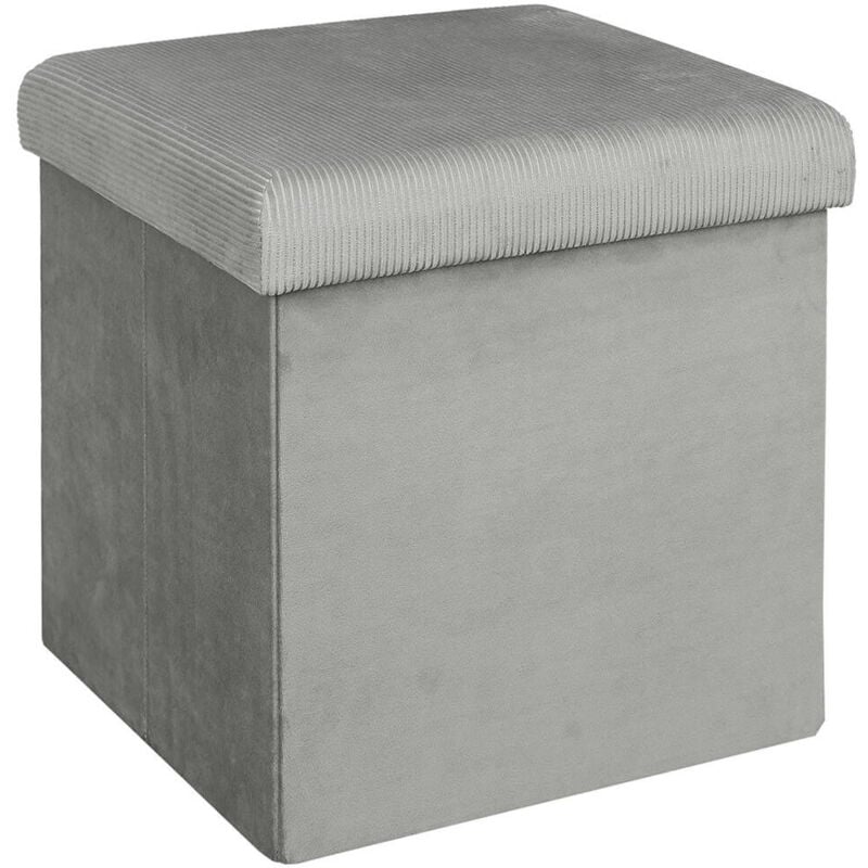 Alessia - Pouf Coffre Carré Velours Côtelé Gris