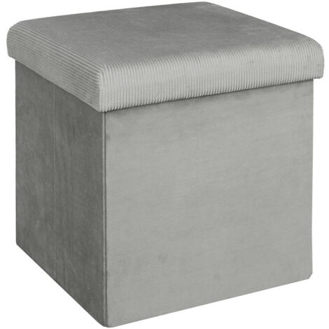 ALESSIA - Pouf Coffre Carré Velours Côtelé Gris